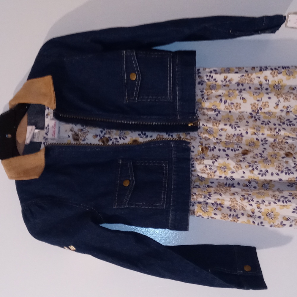 Little Lass Floral Tiered S/Sleeve Dress w/denim jacket 10